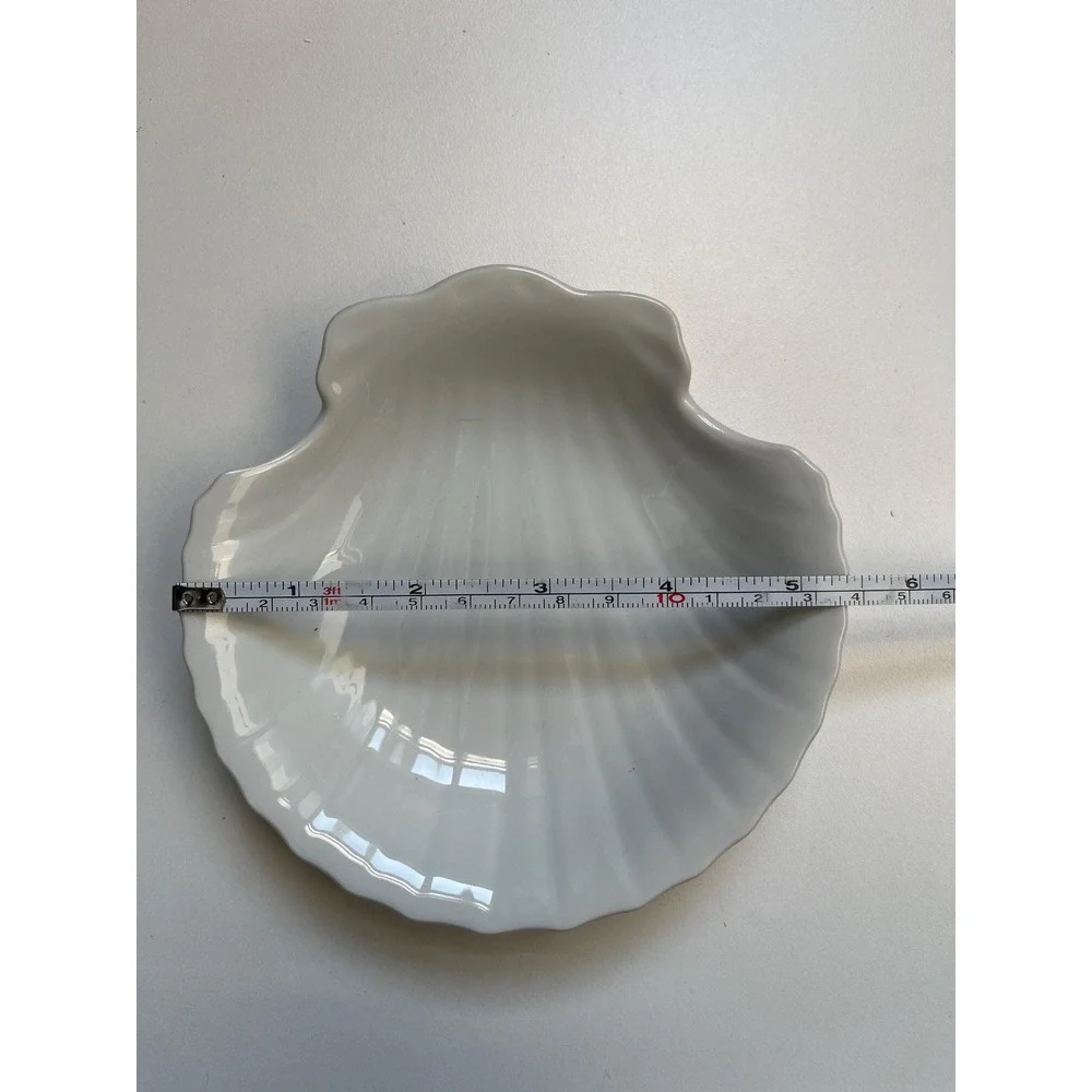 Set of 4 Clam scallop shell porcelain dishes Coastal